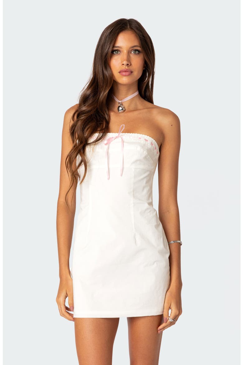 Strapless Cotton Poplin Minidress, Alternate, color, WHITE