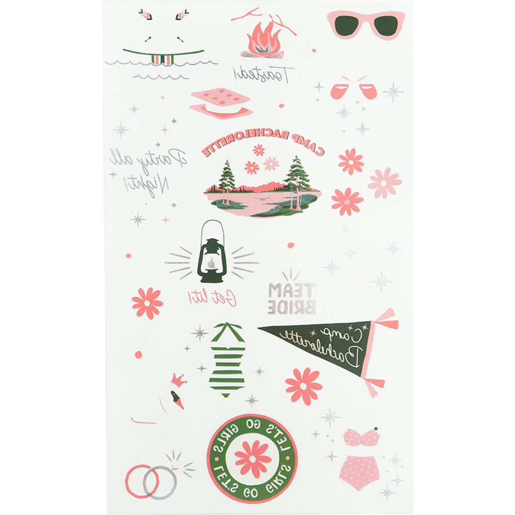 Jollity & Co . Camp Bachelorette Party Pack Tattoo Sheets In Multi