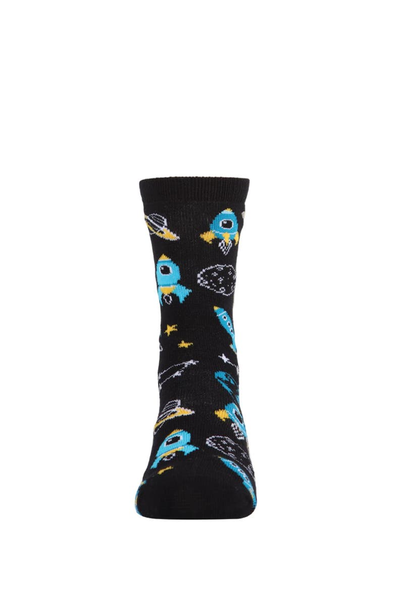 Rocket Ship Crew Socks, Alternate, color, Black