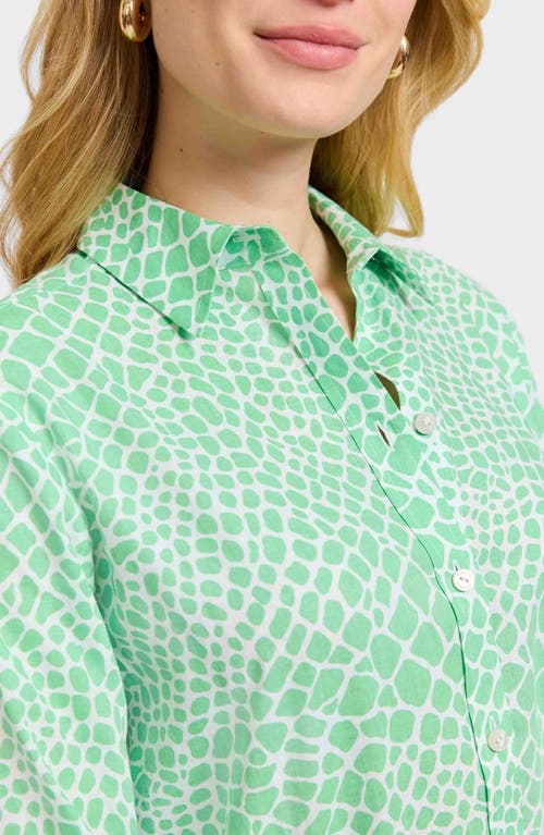 Foxcroft Meghan Giraffe Print Linen Blend Button-up Shirt In Green
