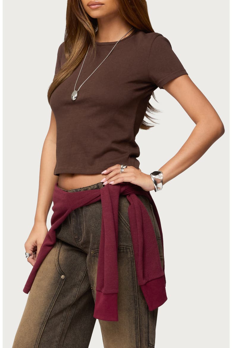 Nikkey Crop Cotton Blend T-Shirt, Alternate, color, BROWN