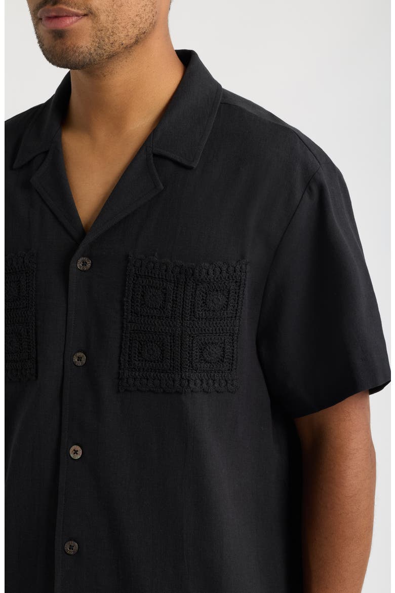 Ingo Cotton & Linen Camp Shirt, Alternate, color, BLACK-01