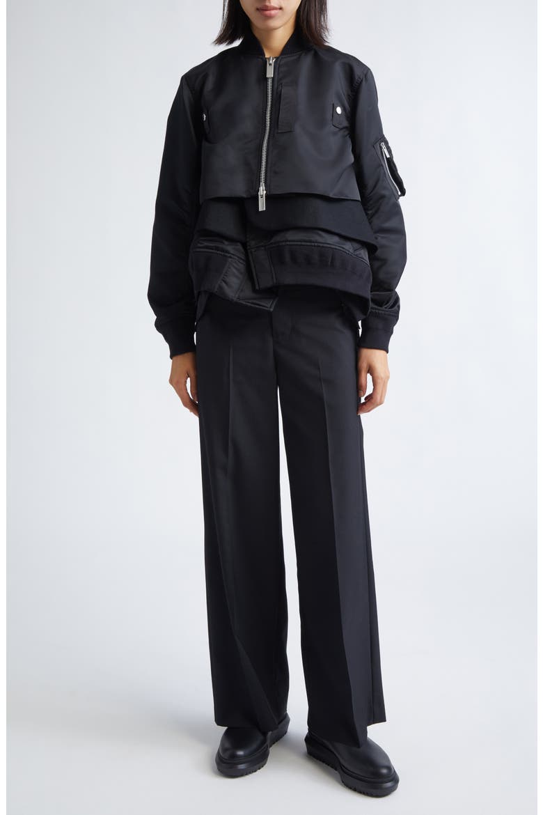 Nylon Twill & Wool Melton Blouson Jacket, Alternate, color, BLACK
