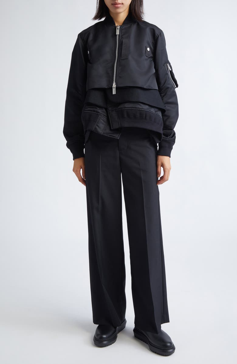 Sacai Nylon Twill & Wool Melton Blouson Jacket, Alternate, color, Black