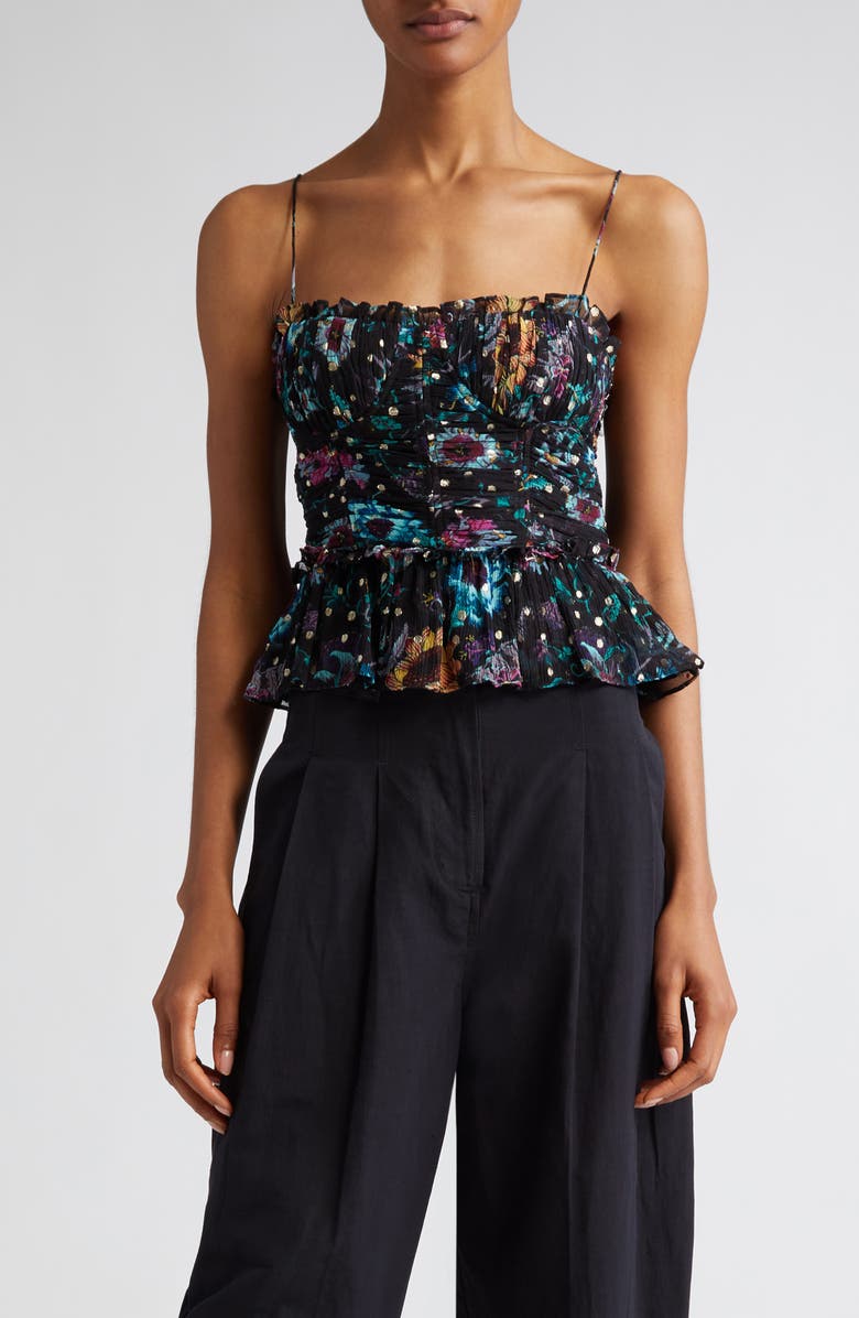 Ulla Johnson Amabel Ruched Peplum Silk Camisole, Main, color, 