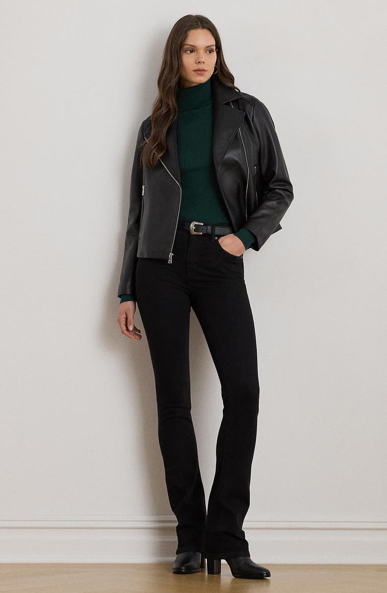 Lauren Ralph Lauren Moto Leather Jacket, Alternate, color, Black