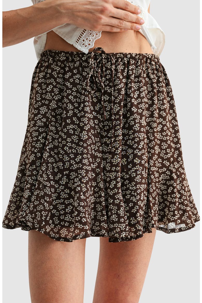 Floral Elastic Waist Miniskirt, Alternate, color, BROWN CREAM FLORAL