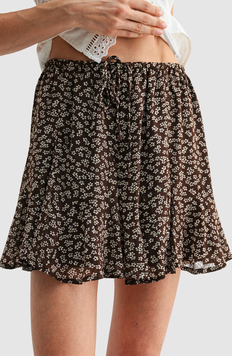 All in Favor Floral Elastic Waist Miniskirt, Alternate, color, Brown Cream Floral