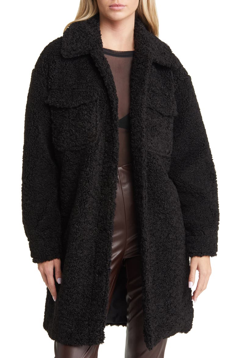 Kyliefilucca Long Teddy Coat, Main, color, BLACK