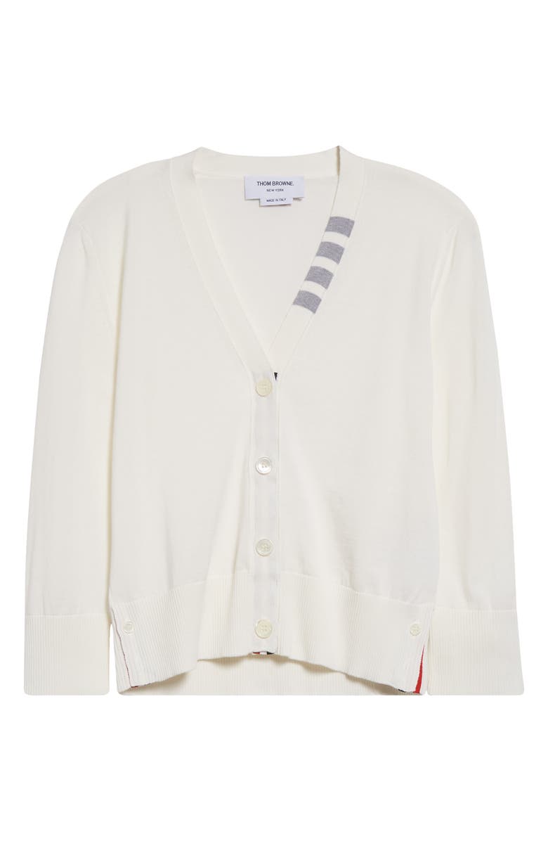 Thom Browne Jersey Stitch V-Neck Cotton Cardigan, Alternate, color, White