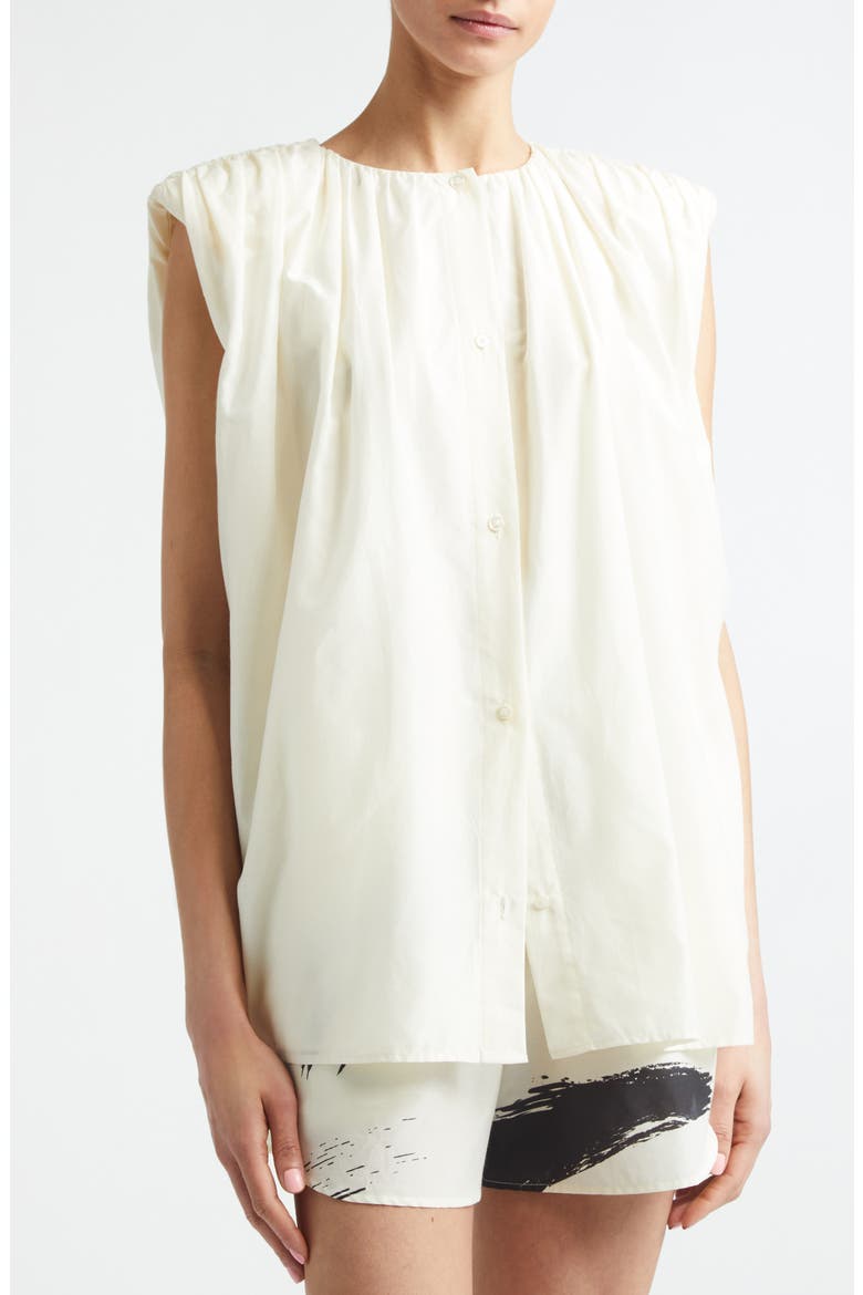 Anca Gathered Sleeveless Cotton & Silk Voile Button-Up Top, Alternate, color, IVORY