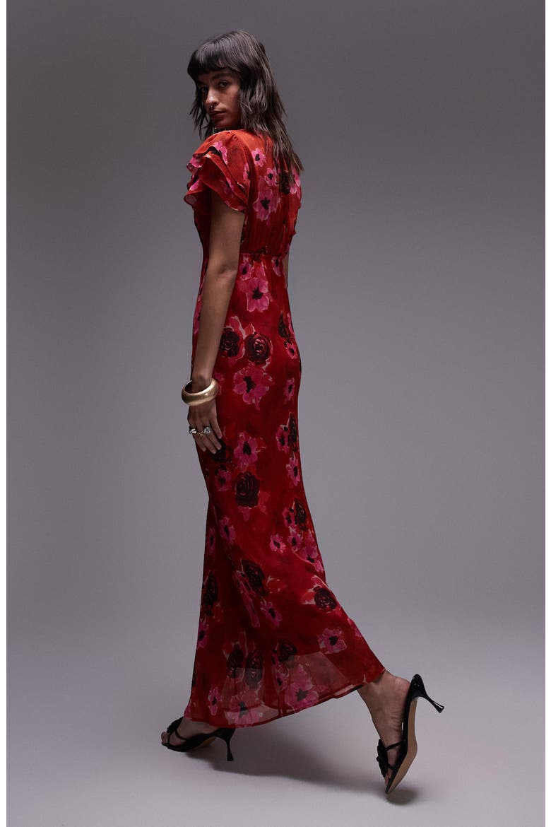 Floral Flutter Sleeve Maxi Dress, Alternate, color, PINK BLURRED FLORAL