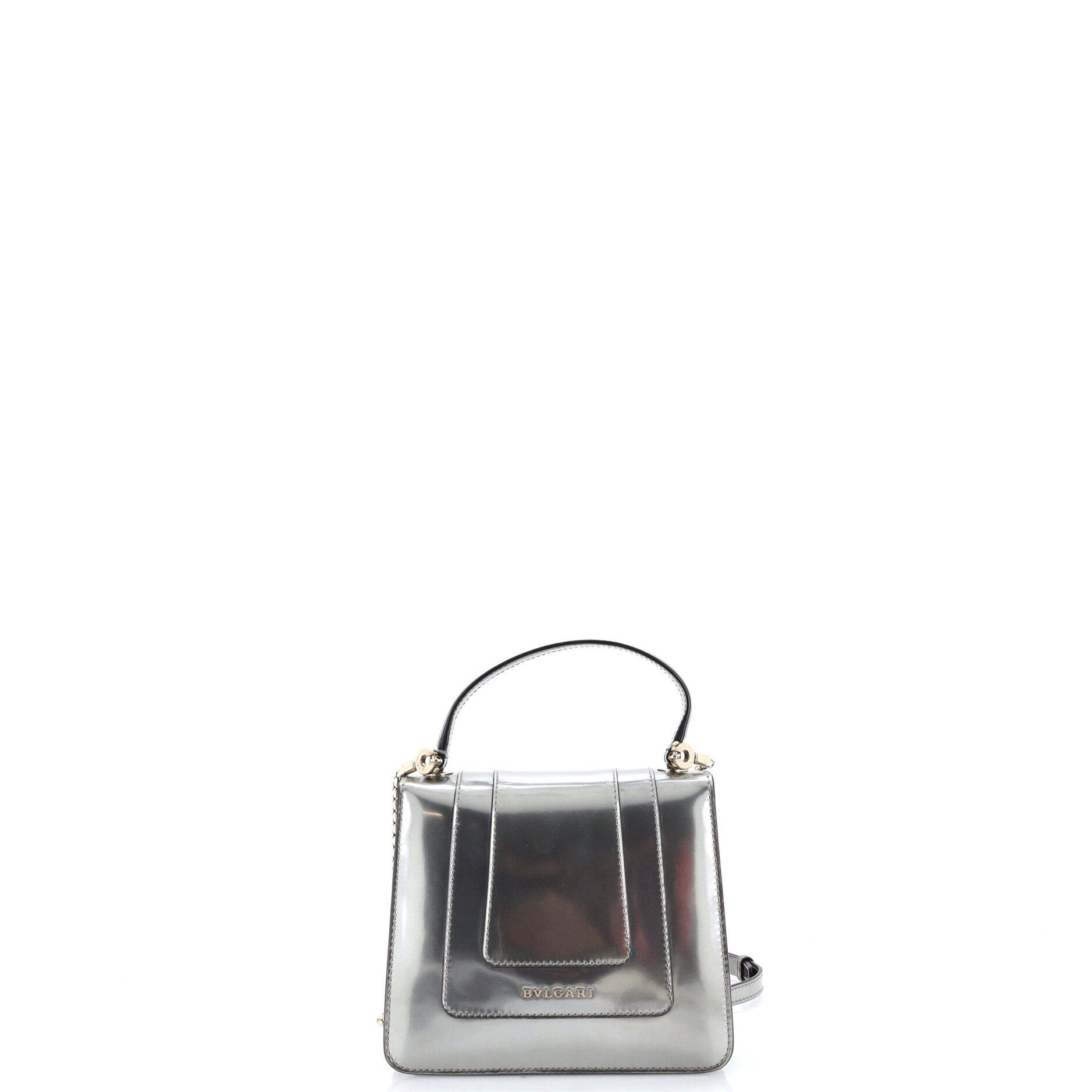 Serpenti Forever Top Handle Bag Patent Small, Alternate, color, Metallic Silver