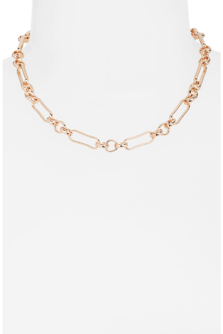 Paper Clip & Circle Necklace, Alternate, color, GOLD