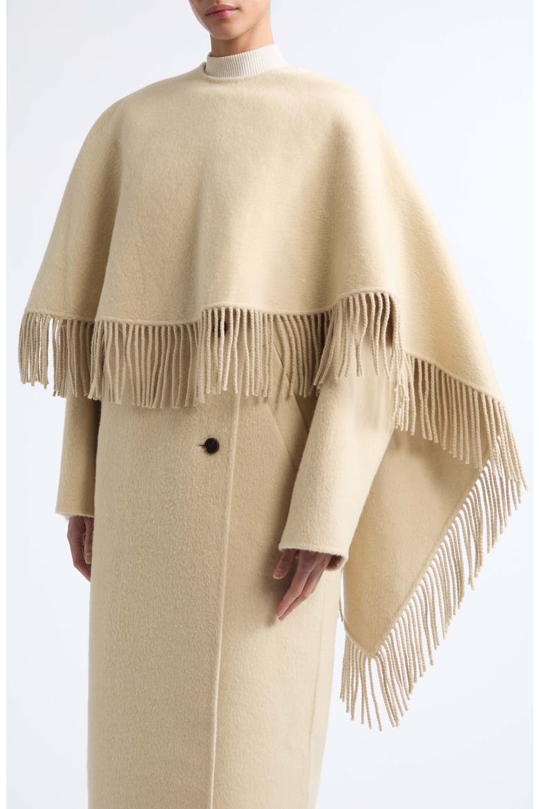 Fringe Wool & Alpaca Double Face Coat with Cape, Alternate, color, BUTTER
