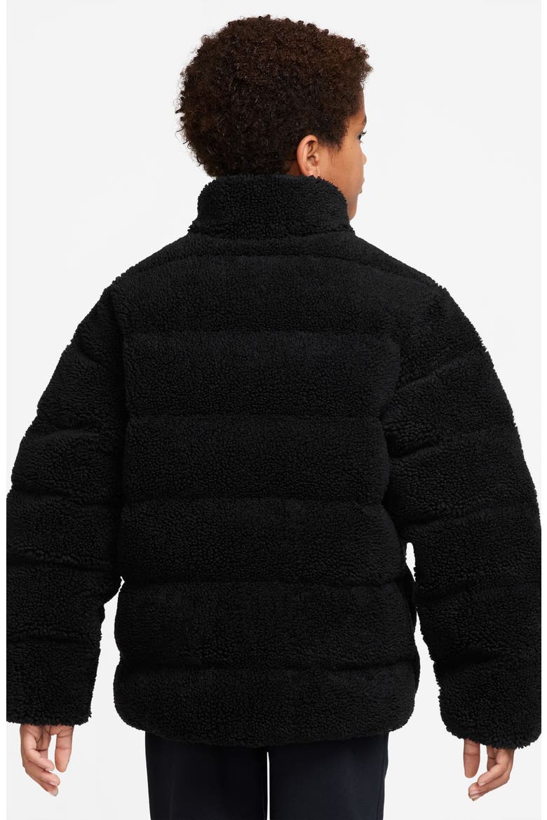 Kids' Sportswear Therma-FIT Faux Fur Puffer Jacket, Alternate, color, BLACK/ BLACK/ WHITE