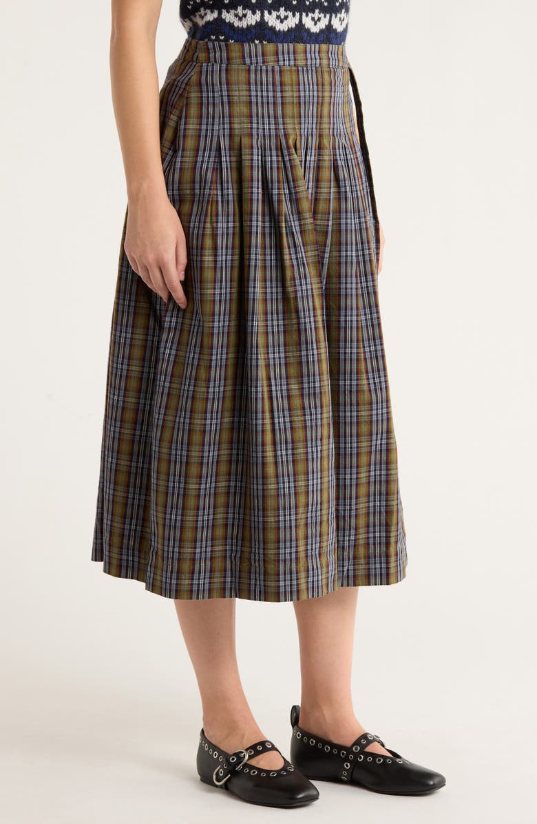 Damson Madder Josie Drop Waist Organic Cotton Midi Skirt, Alternate, color, Green/ Black/ White Multi