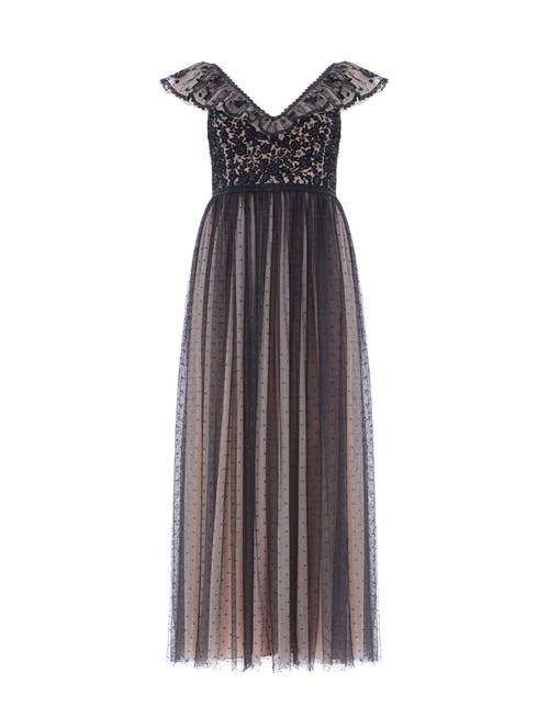 Needle & Thread Adeline Floral-embroidered Tulle Gown In Brown