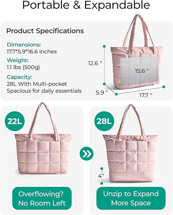 Bagsmart Bubble 22L-28L Puffer Tote, Alternate, color, Pink
