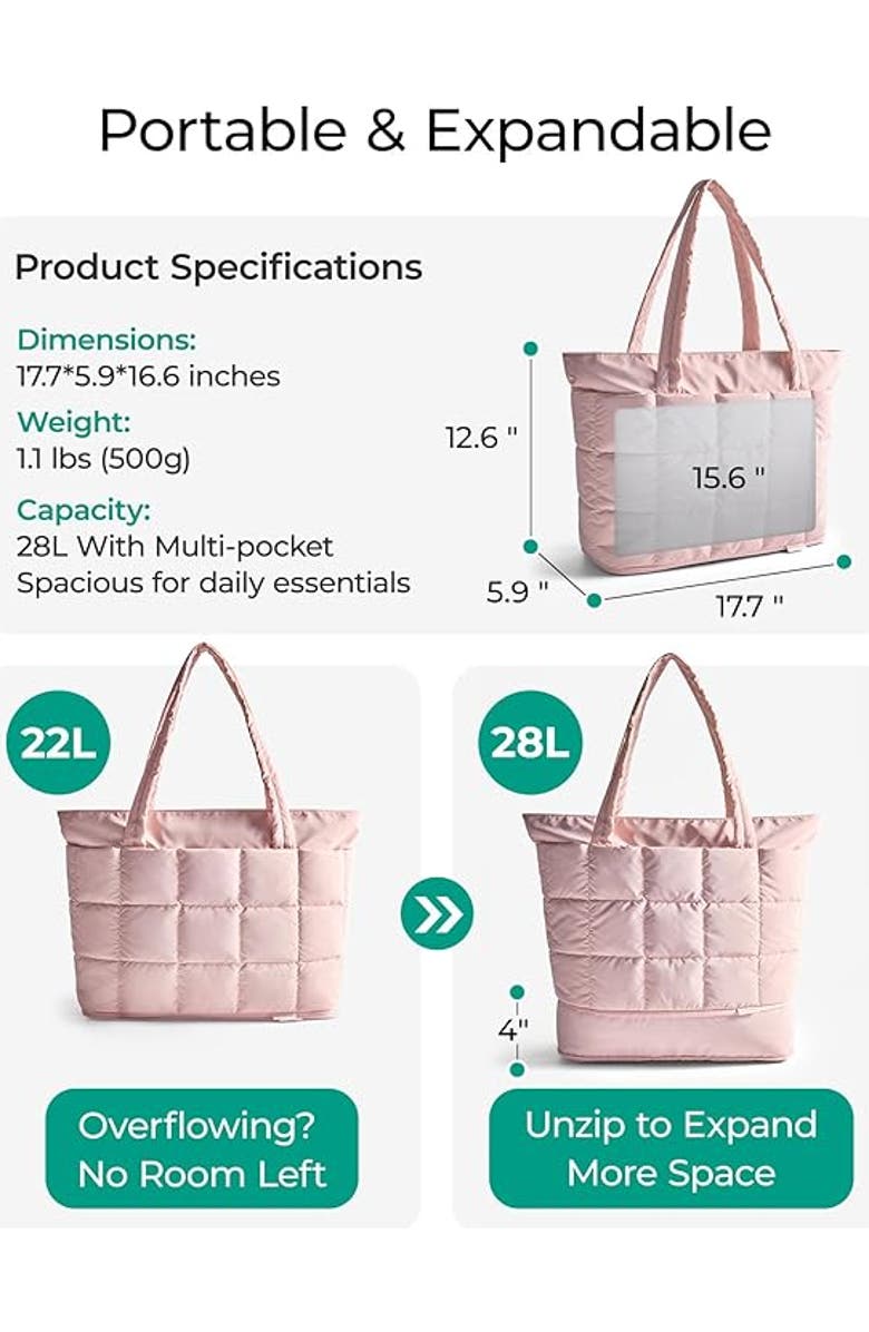 Bagsmart Bubble 22L-28L Puffer Tote, Alternate, color, Pink