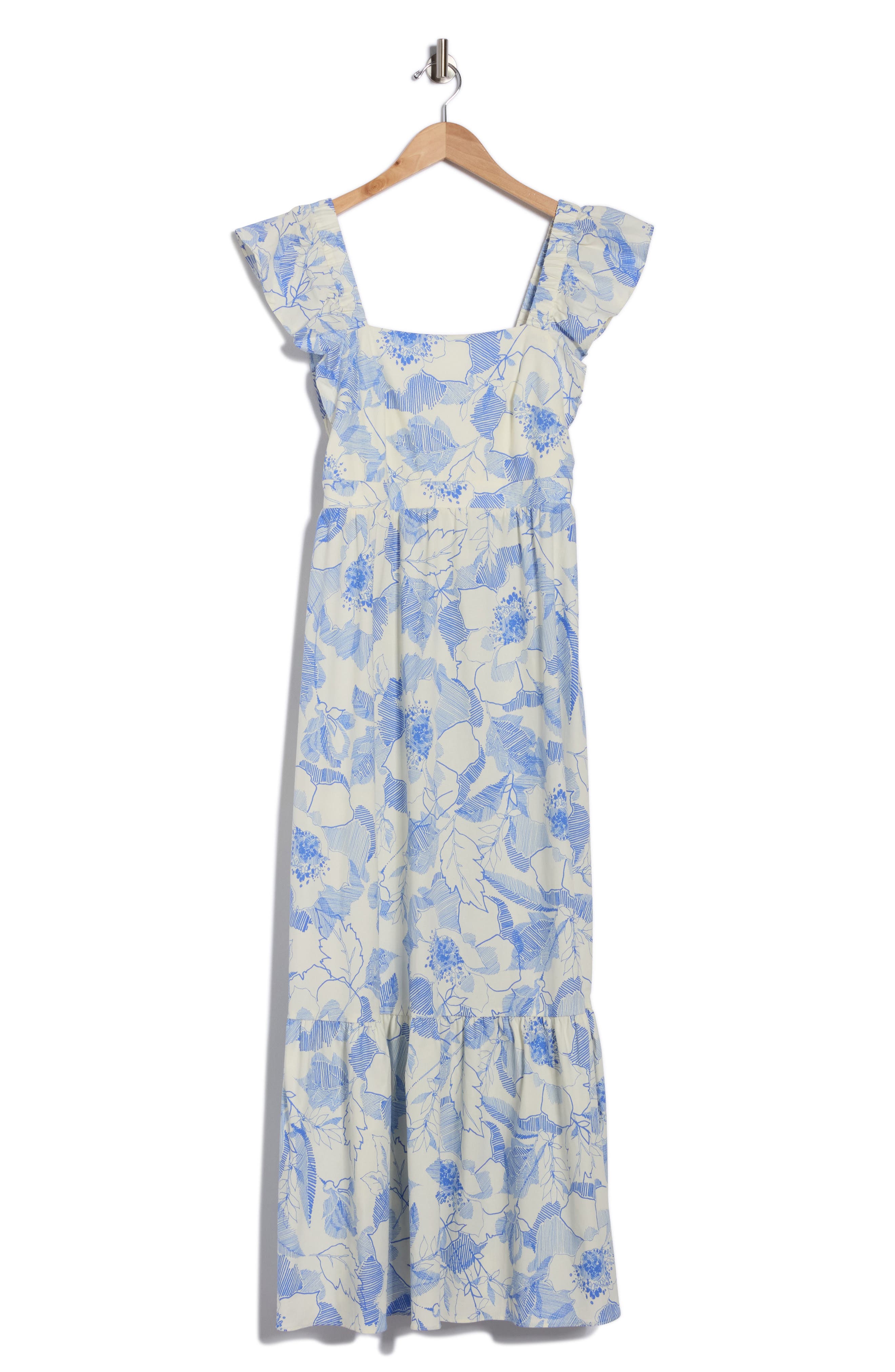 London Times Ruffle Sleeve Square Neck Maxi Dress
