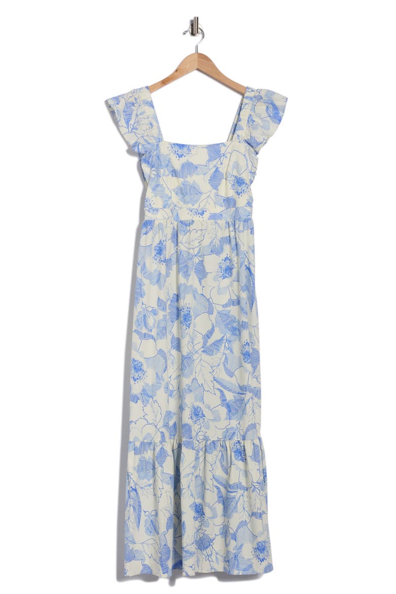 Ruffle Sleeve Square Neck Maxi Dress, Alternate, color, SOFT WHITE/ PERRIWINKLE