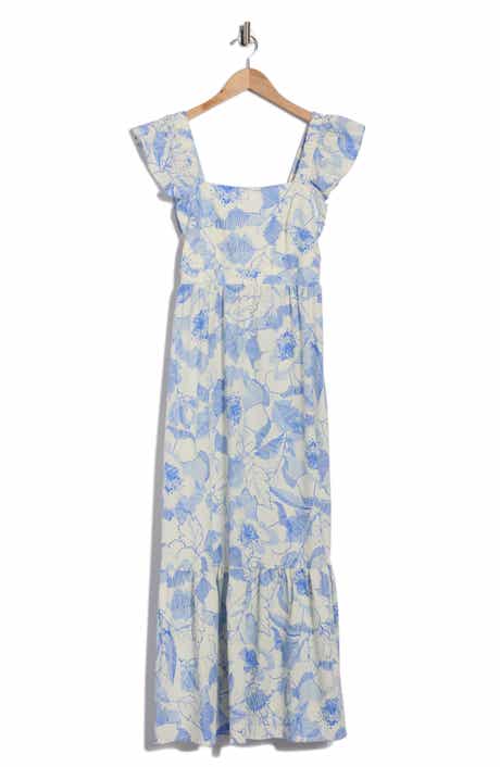 London Times Ruffle Sleeve Square Neck Maxi Dress