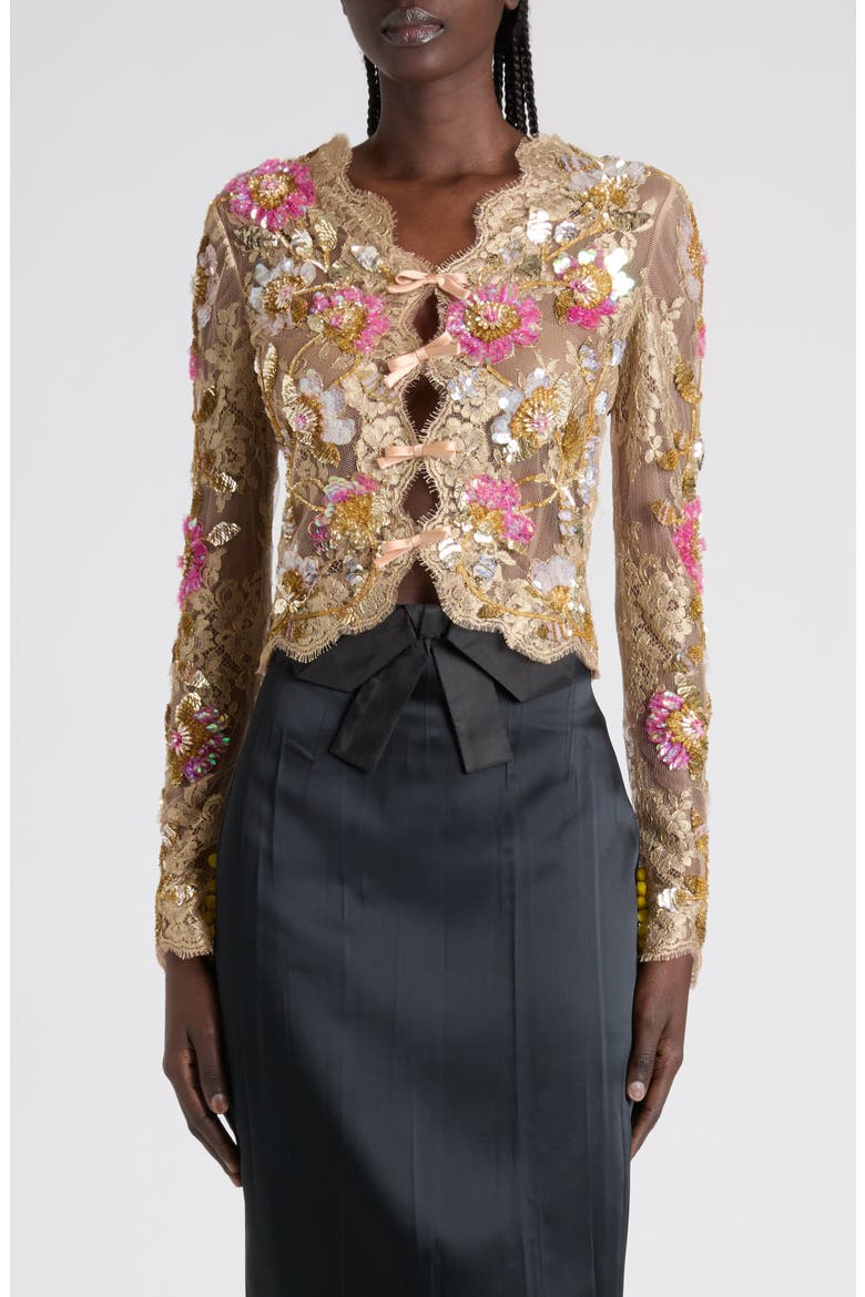 Embroidered Silk Lace Top, Main, color, GOLD