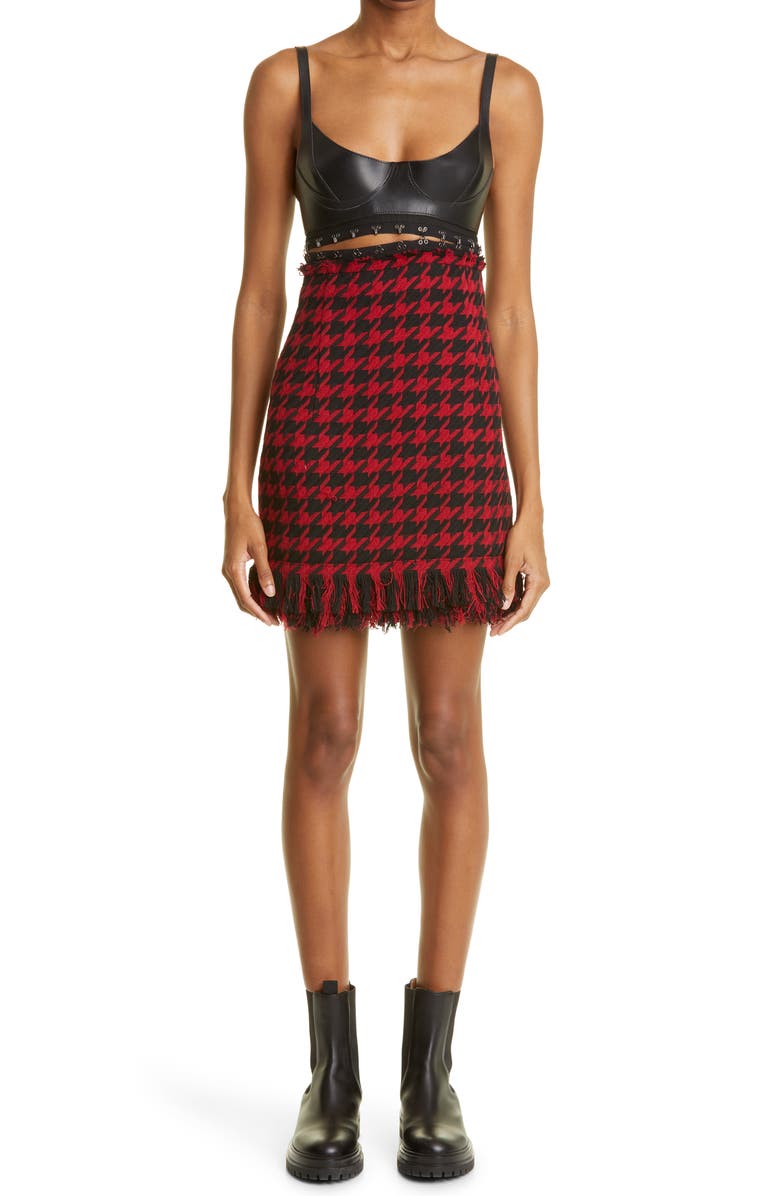 MONSE Hook & Eye Cutout Leather & Tweed Minidress, Main, color, 