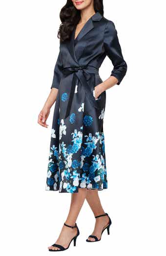 Alex Evenings Placement Print Faux Wrap Mikado Cocktail Dress