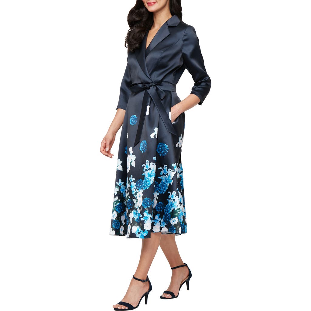 Alex Evenings Placement Print Faux Wrap Mikado Cocktail Dress In Multi