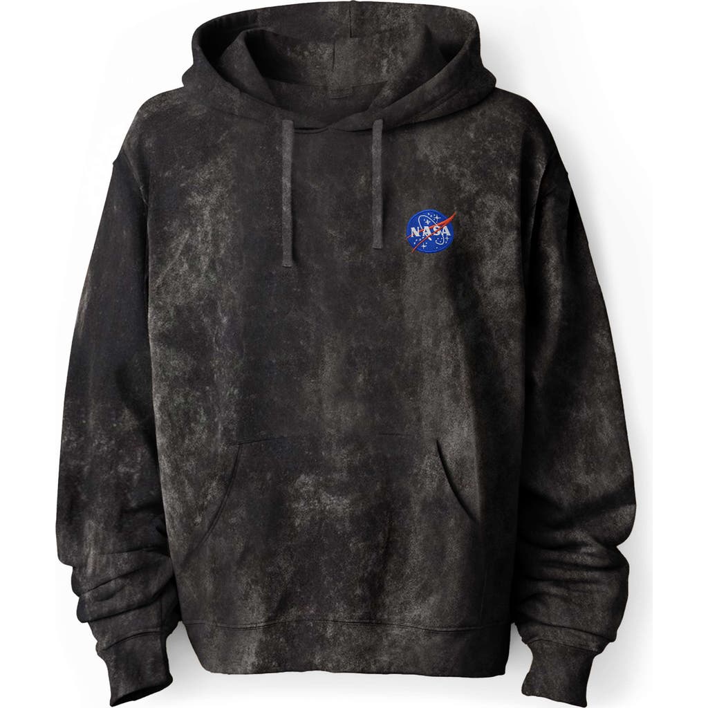 Dalix Nasa Mineral Wash Hoodie Nasa Embroidered Fleece Hoodie Mineral Wash Long Sleeve Sweatshirt Me In Black