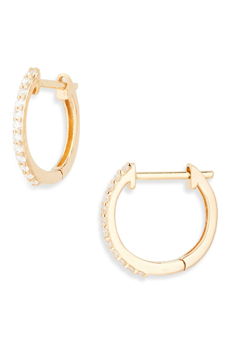 14K Gold Mini Diamond Huggie Hoop Earrings, Main, color, YELLOW