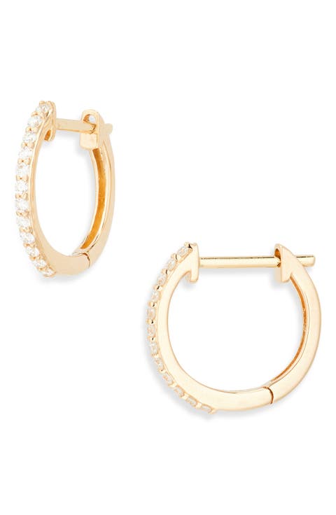 14K Gold Mini Diamond Huggie Hoop Earrings