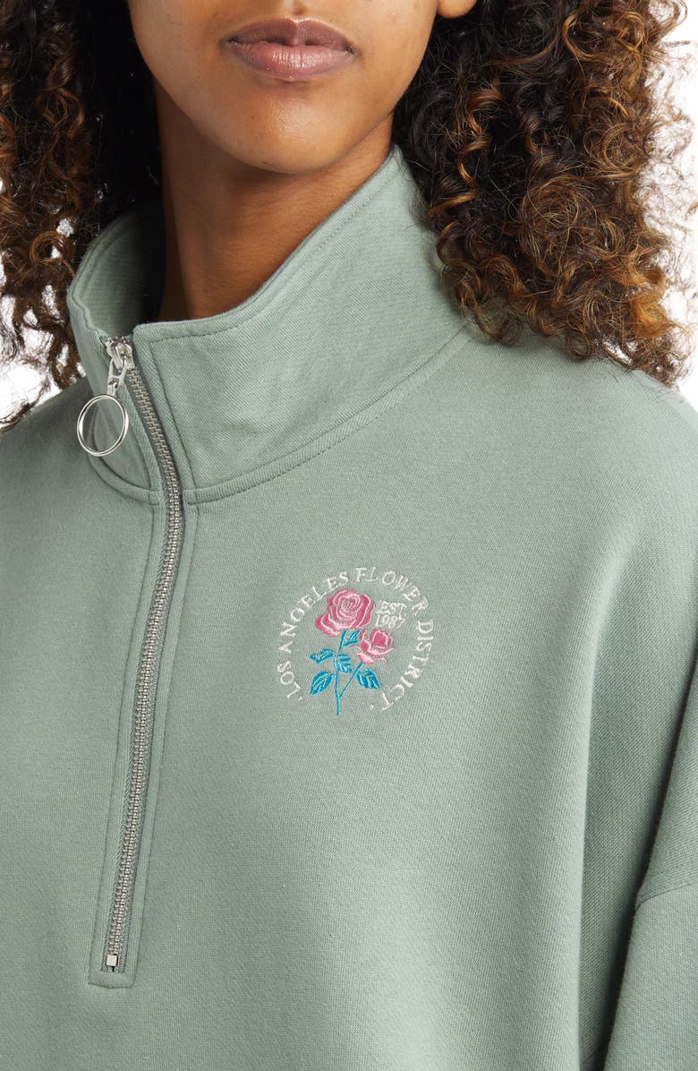 Vinyl Icons Embroidered LA Flowers Quarter Zip Pullover, Alternate, color,