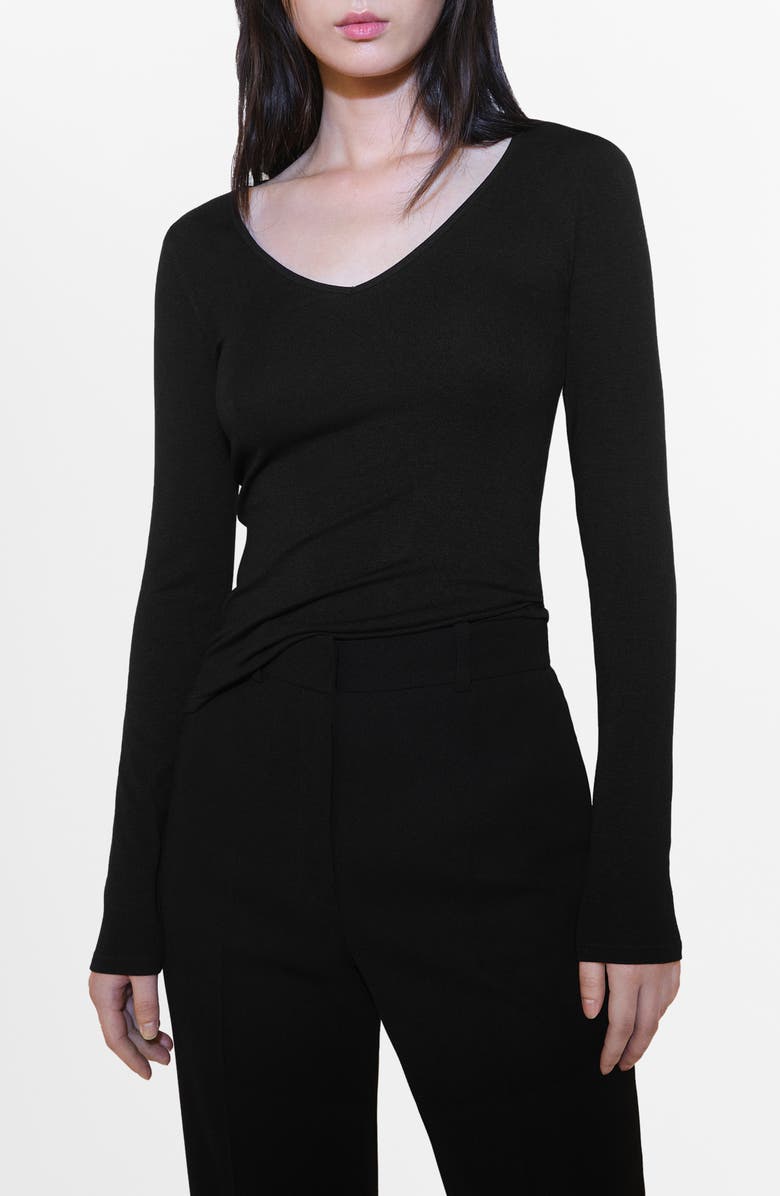 MANGO Fitted V-Neck Long Sleeve Top, Main, color, 