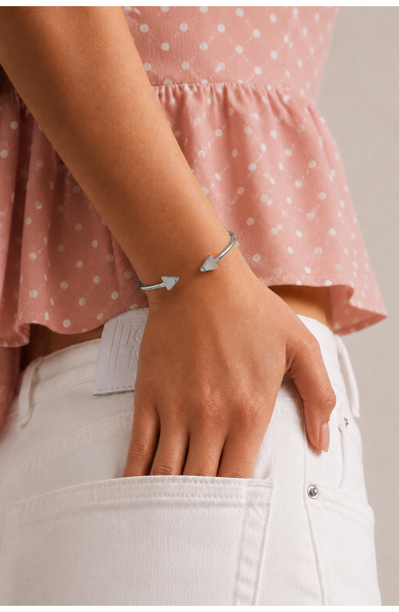 LuvMyJewelry Arrow of Light 0.02 Ct Diamond Bangle in 925 Sterling Silver, Alternate, color, Sterling Silver