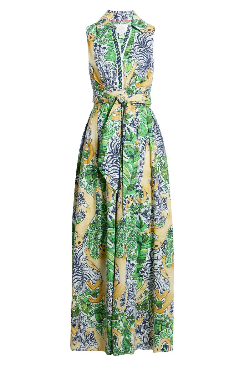 Marria Mixed Print Sleeveless Stretch Cotton Shirtdress, Main, color, MULTI PALM PROWL