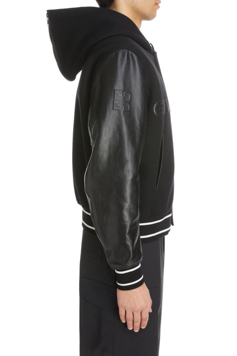 Mixed Media Logo Wool Blend Varsity Jacket, Alternate, color, BLACK