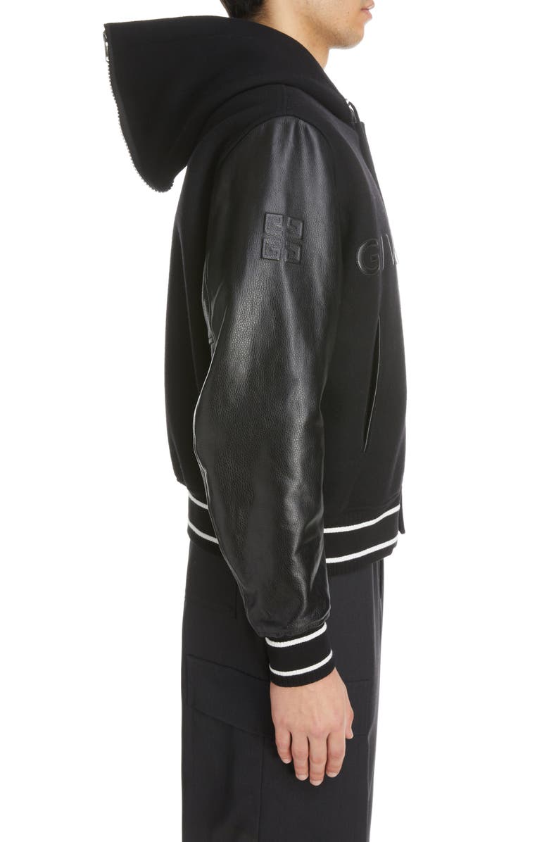 Givenchy Mixed Media Logo Wool Blend Varsity Jacket, Alternate, color,