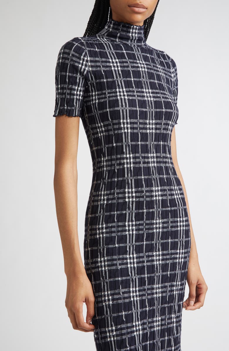 Burberry Check Turtleneck Wool Blend Dress, Alternate, color, Ink/ Chalk