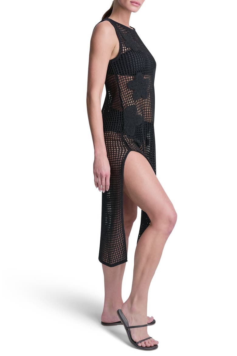 Pointelle Floral Knit Cover Up Dress, Alternate, color, BLACK