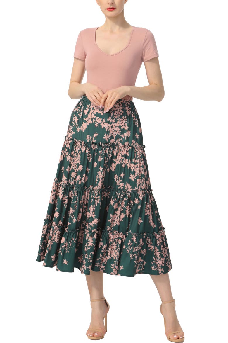 Women's Tiered Midi Skirt, Alternate, color, Forest Green