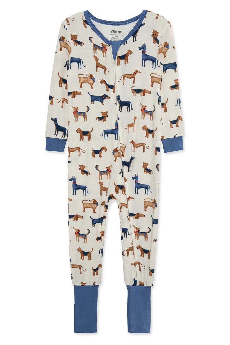 Puppy Fitted One-Piece Pajamas, Main, color, BLUE/WHITE