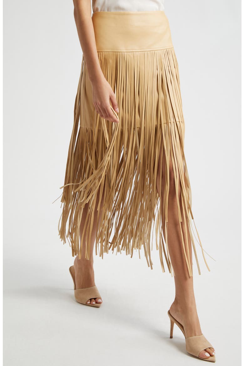 Karolina Fringe Tiered Midi Skirt, Alternate, color, CROISSANT