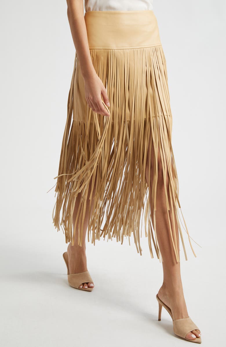 L'AGENCE Karolina Fringe Tiered Midi Skirt, Alternate, color,