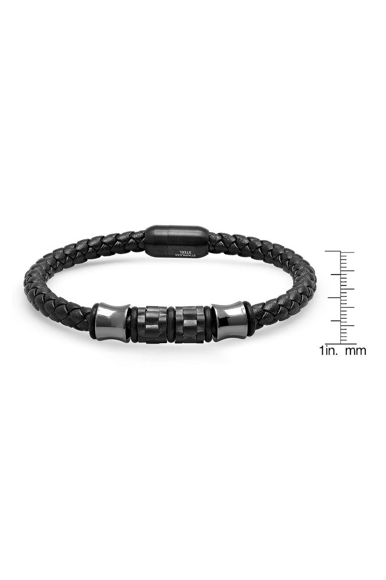 Men's Braided Leather Bracelet, Alternate, color, BLACK