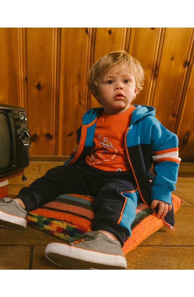 Deux par Deux Little Boy's Full Zip Colorblock Hooded Fleece Sweatshirt Navy, Alternate, color, 