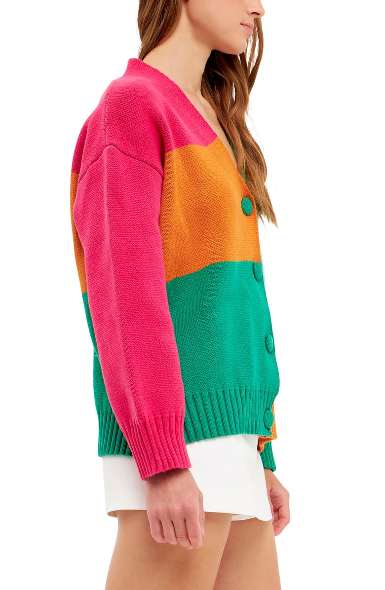 Grey Lab Abstract Colorblock Cotton Cardigan, Alternate, color, 