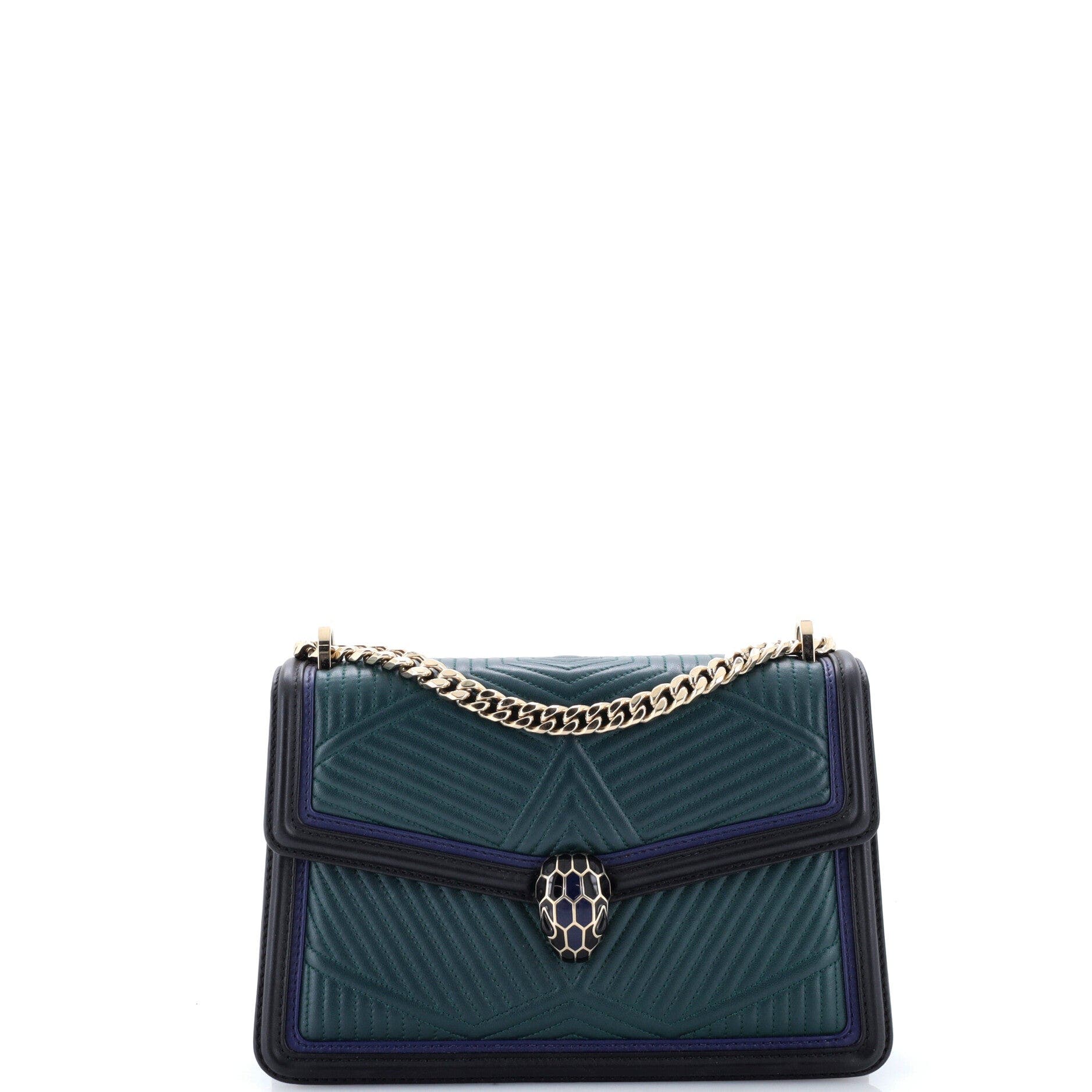 Serpenti Forever Shoulder Bag Quilted Leather Small, Main, color, Green